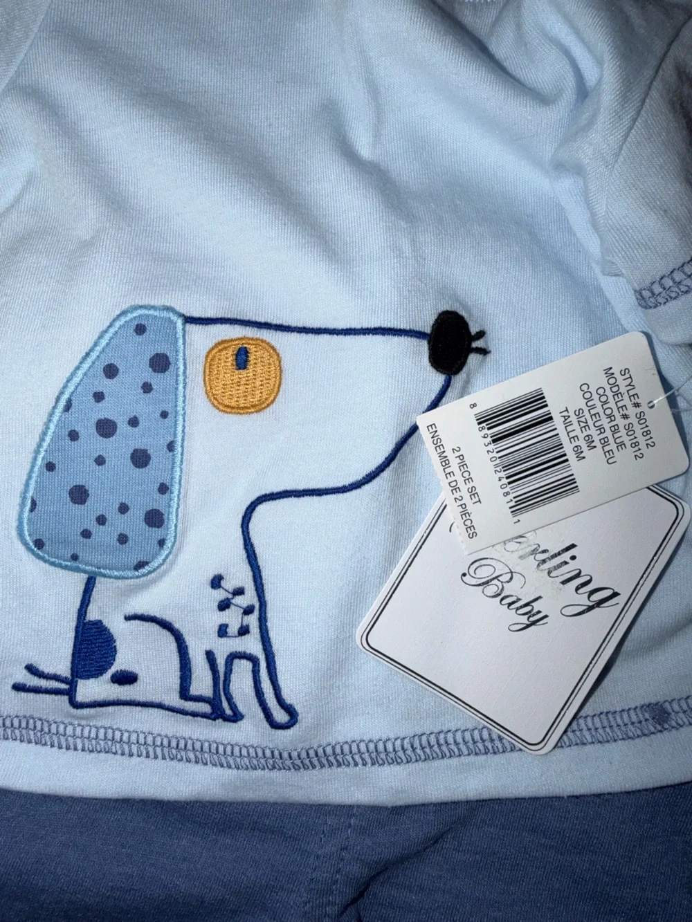 New 2 pc Sterling Baby Light Blue Dog Short Set sz 6 Months nwt